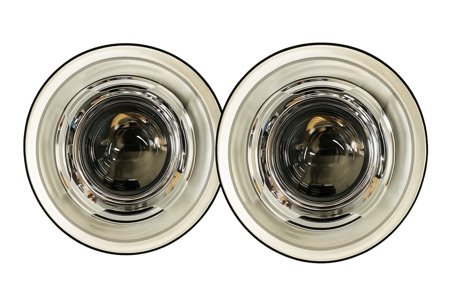 Two 7 inch round LED Headlights for Jeep Wrangler on a white background