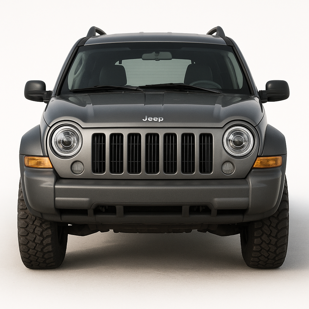 Gray Jeep SUV front view on a white background