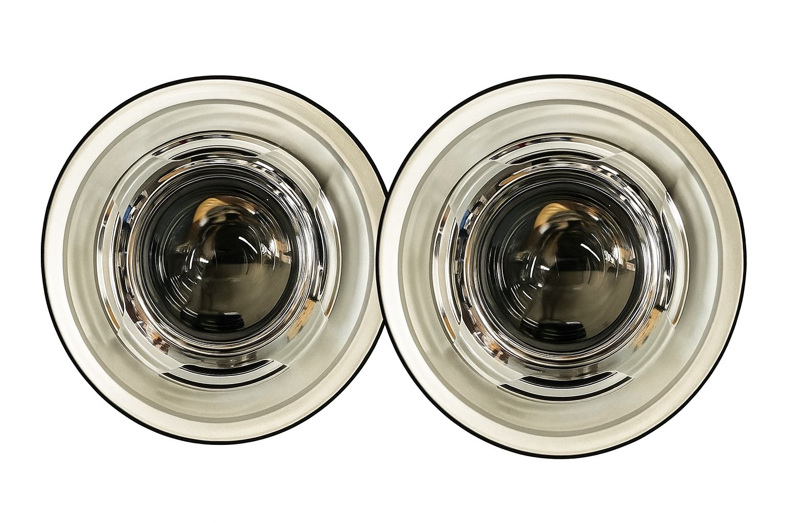 Two 7 inch round LED Headlights for Jeep Wrangler on a white background